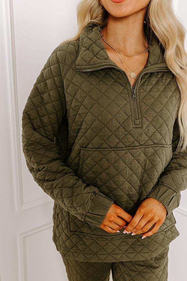Paris Mornings Quilted Sweater In Dark Sage Product Image