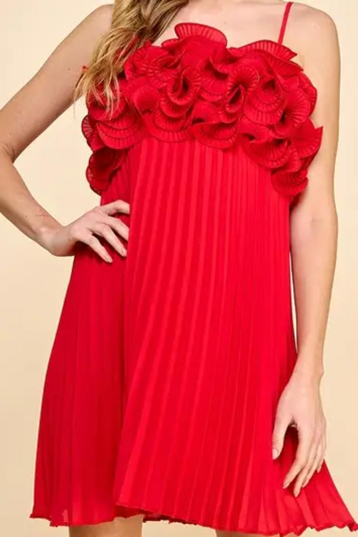 Ruffle Top Pleated Dress Product Image