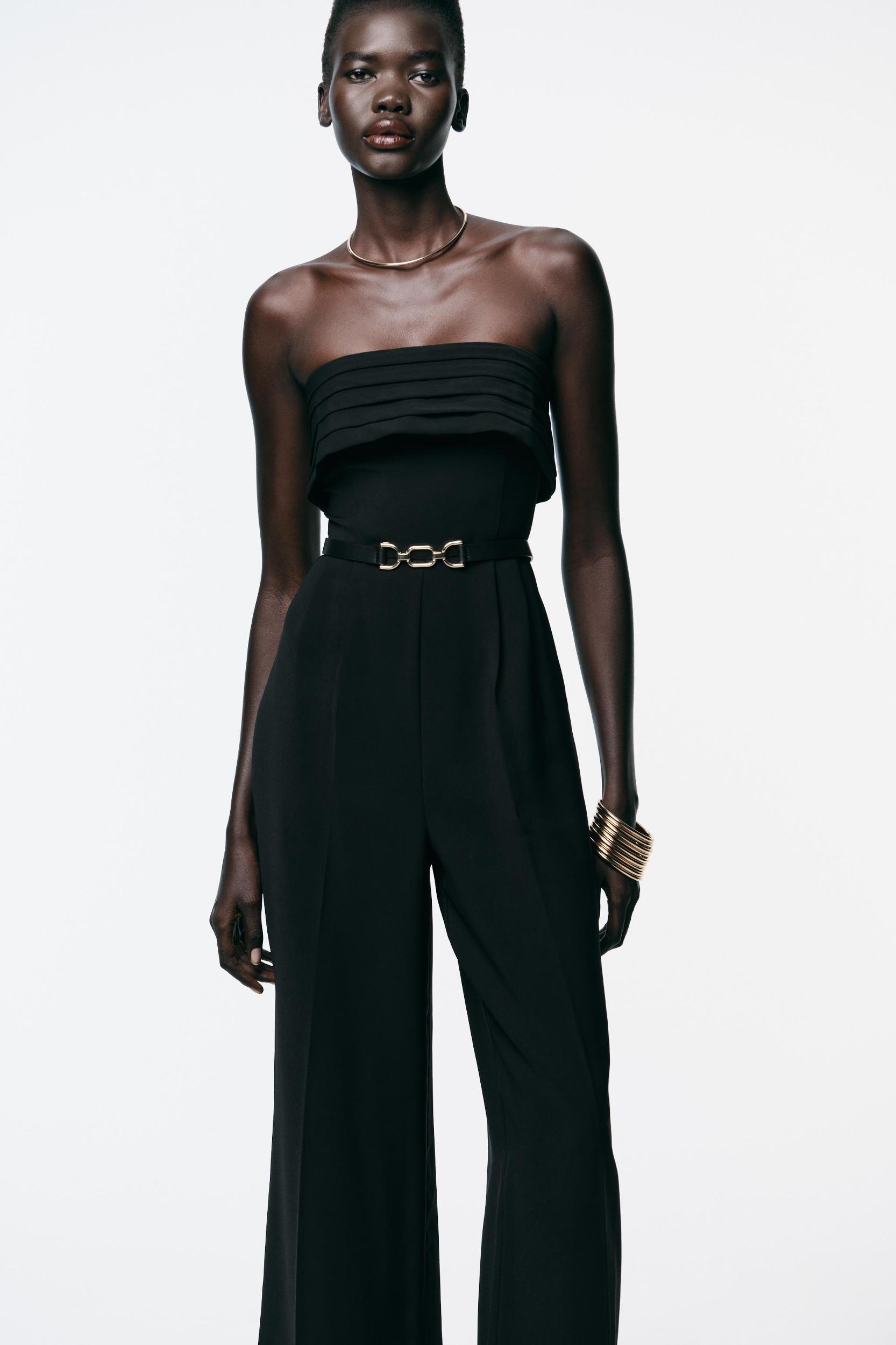 CREPE BUSTIER JUMPSUIT WITH BELT Product Image