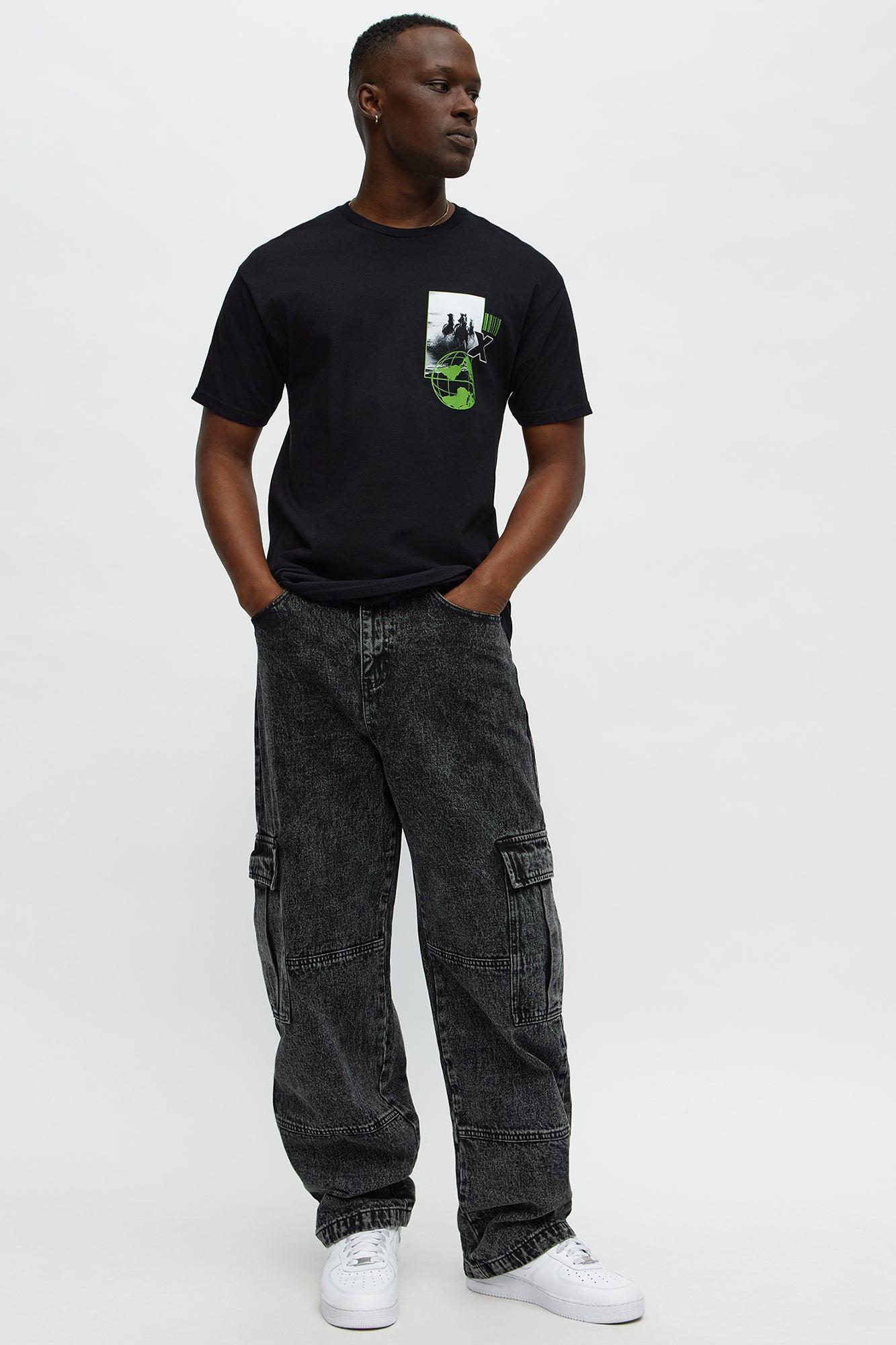 Baggy Minor Panel Cargo Jeans - Black Wash Male Product Image