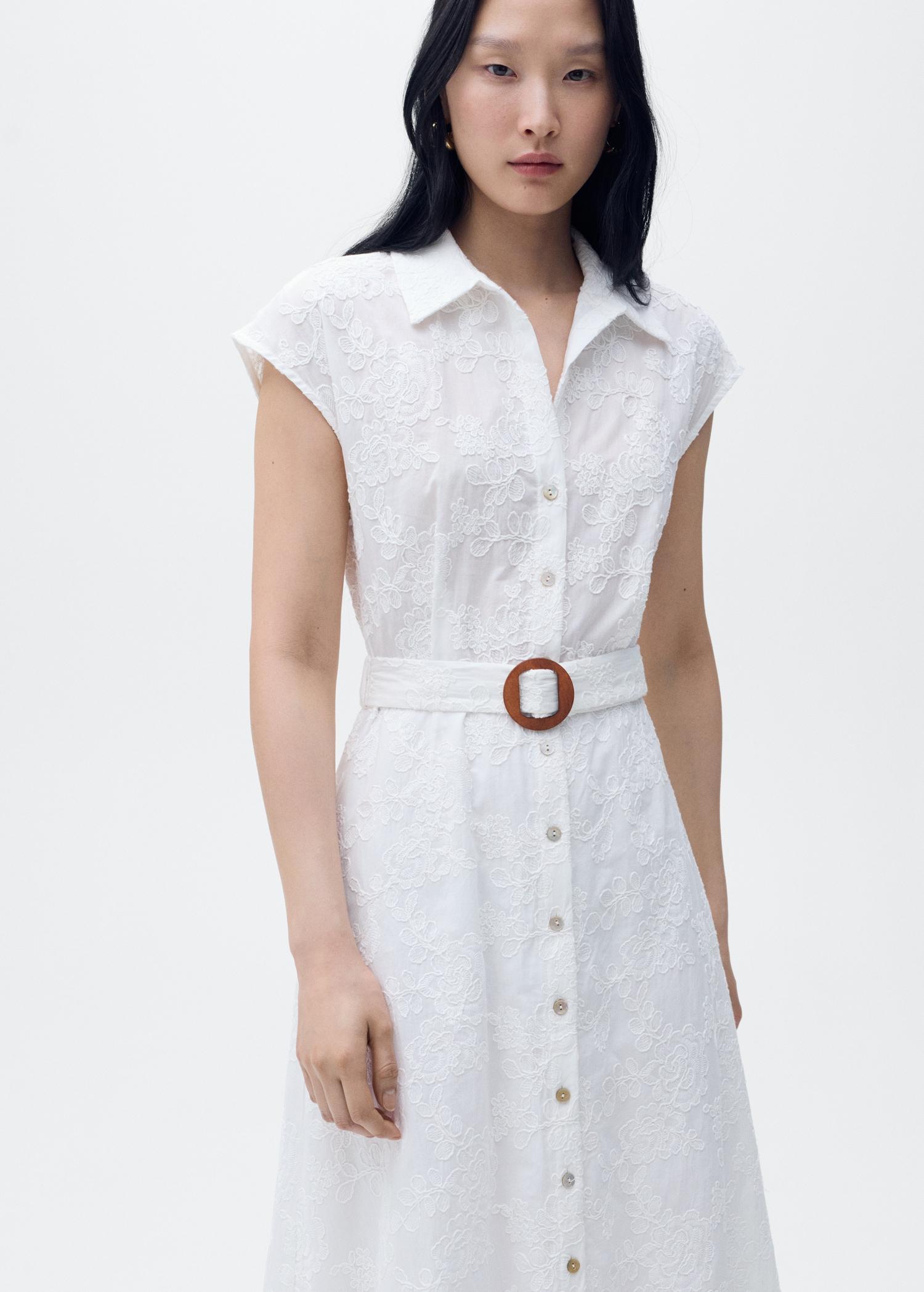 Embroidered shirt dress with belt - Women | MANGO USA Product Image