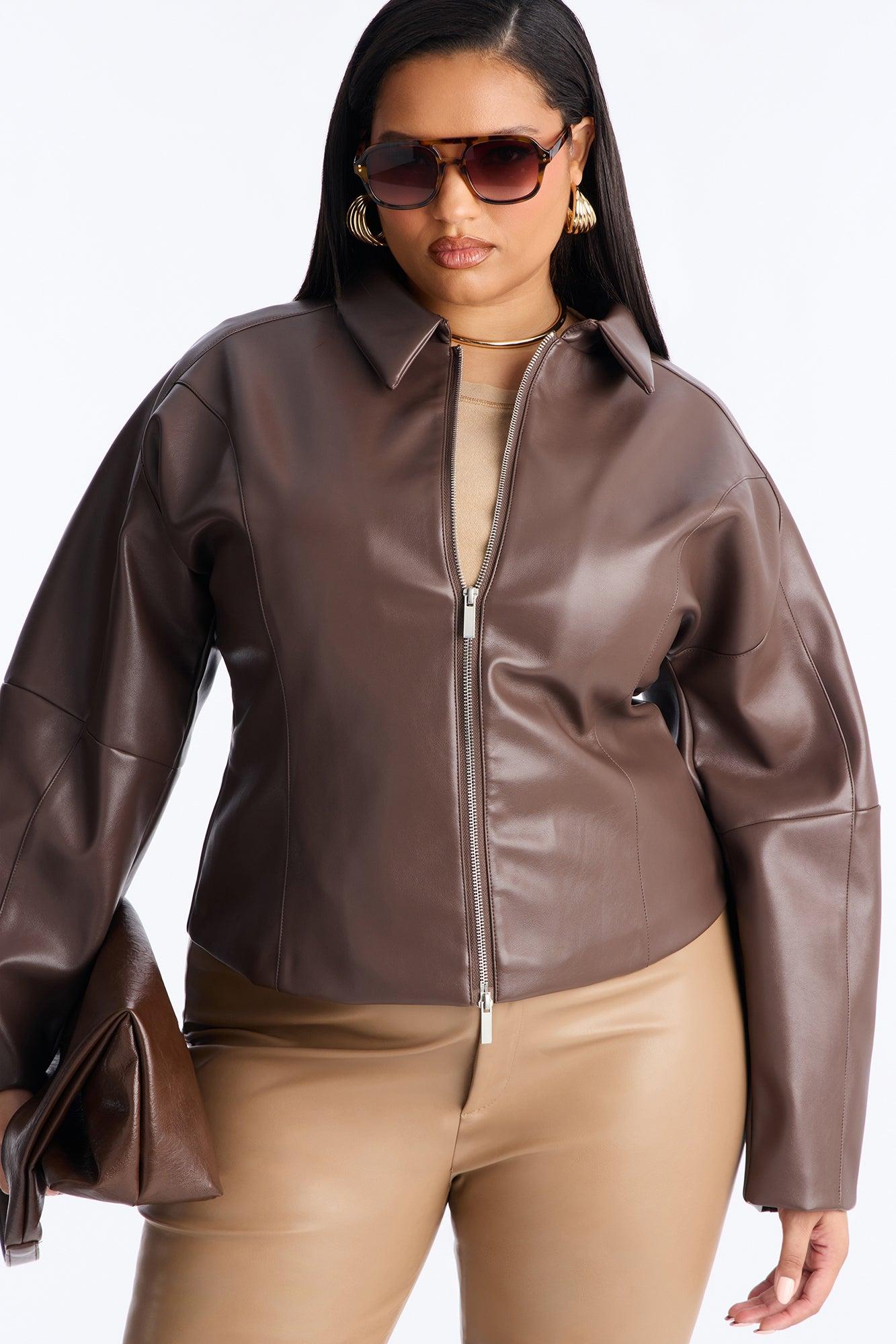 Deserve More Fitted Faux Leather Jacket - Chocolate Female Product Image