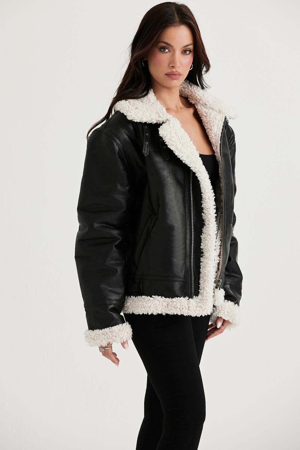 Madden  black vegan shearling aviator jacket Product Image