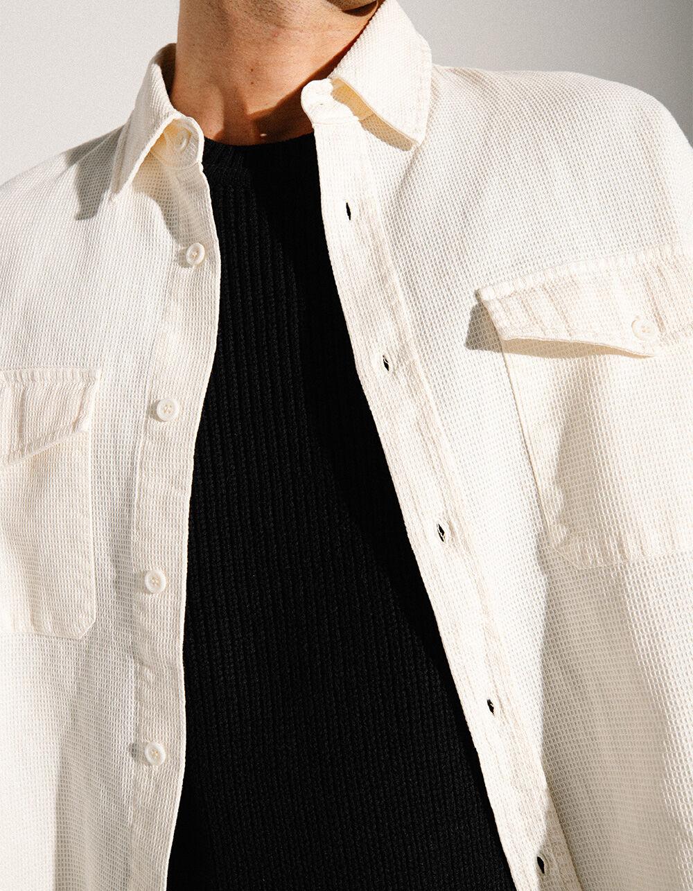 RSQ Mens Waffle Oversized Long Sleeve Button Up Shirt - DARK OLIVE Product Image