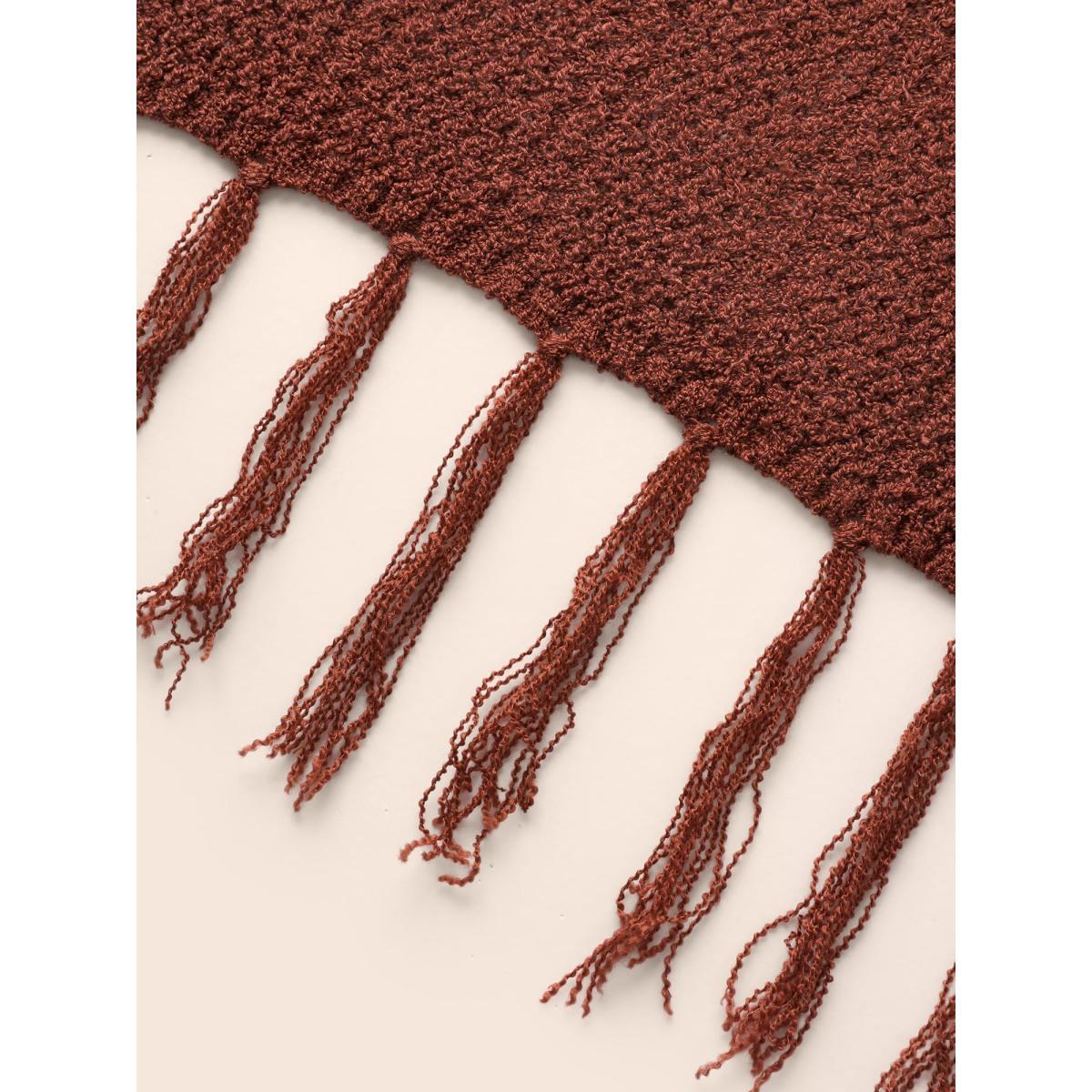 Plus Size Solid Tassel Trim Patched Pocket Cardigan Russet Women Resort Loose Long Sleeve Vacation Cardigans BloomChic 18-20/2X Product Image