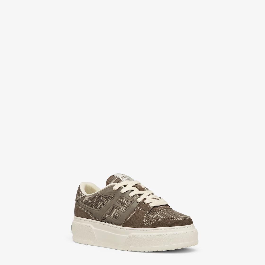 Fendi MatchBrown denim-effect FF jacquard and suede platform low tops Product Image