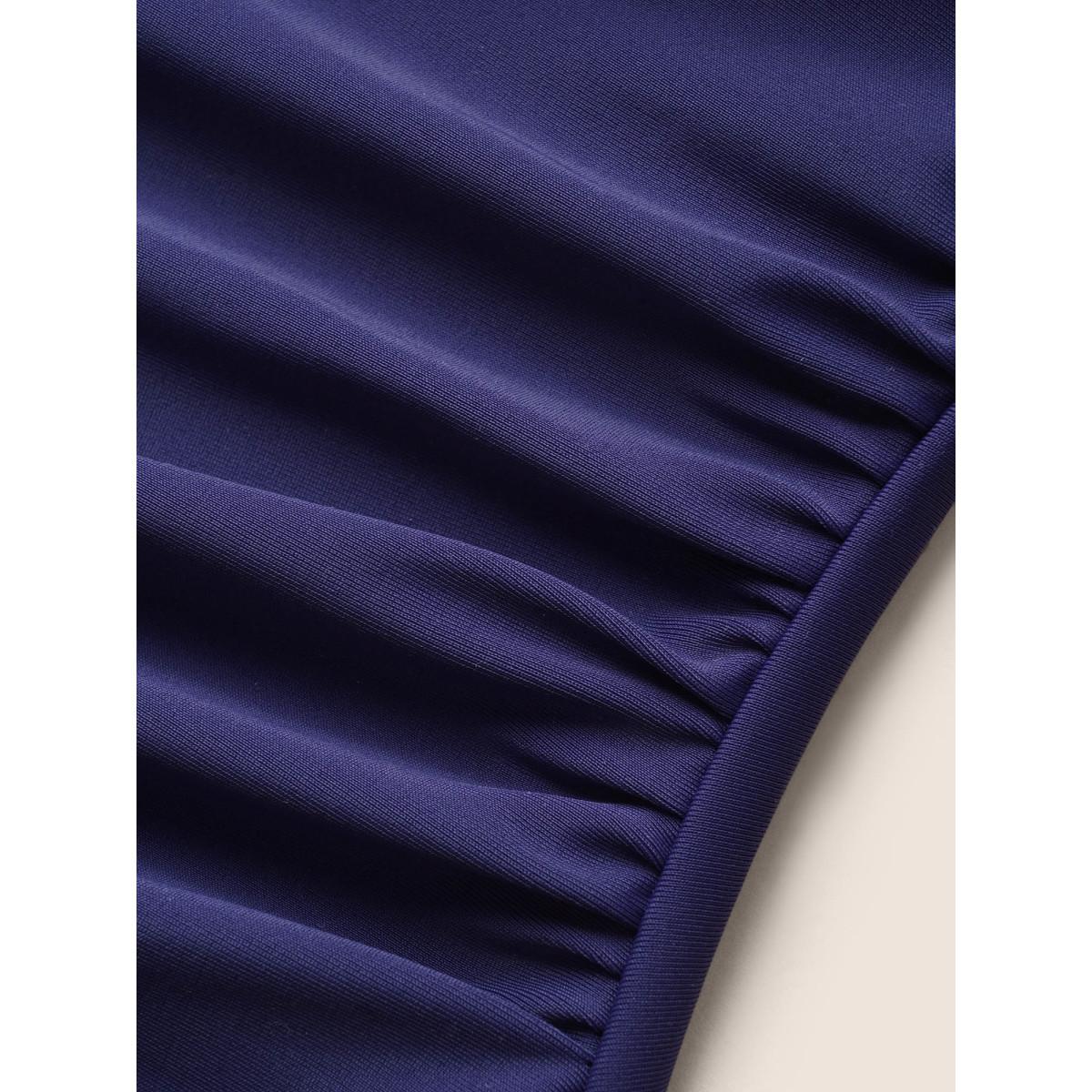 Plus Size Floral Embroidered Mesh Patchwork Ruched One Piece Swimsuit Women's Swimwear Indigo Beach Gathered Curve Bathing Suits High stretch One Pieces BloomChic 14-16/1X Product Image