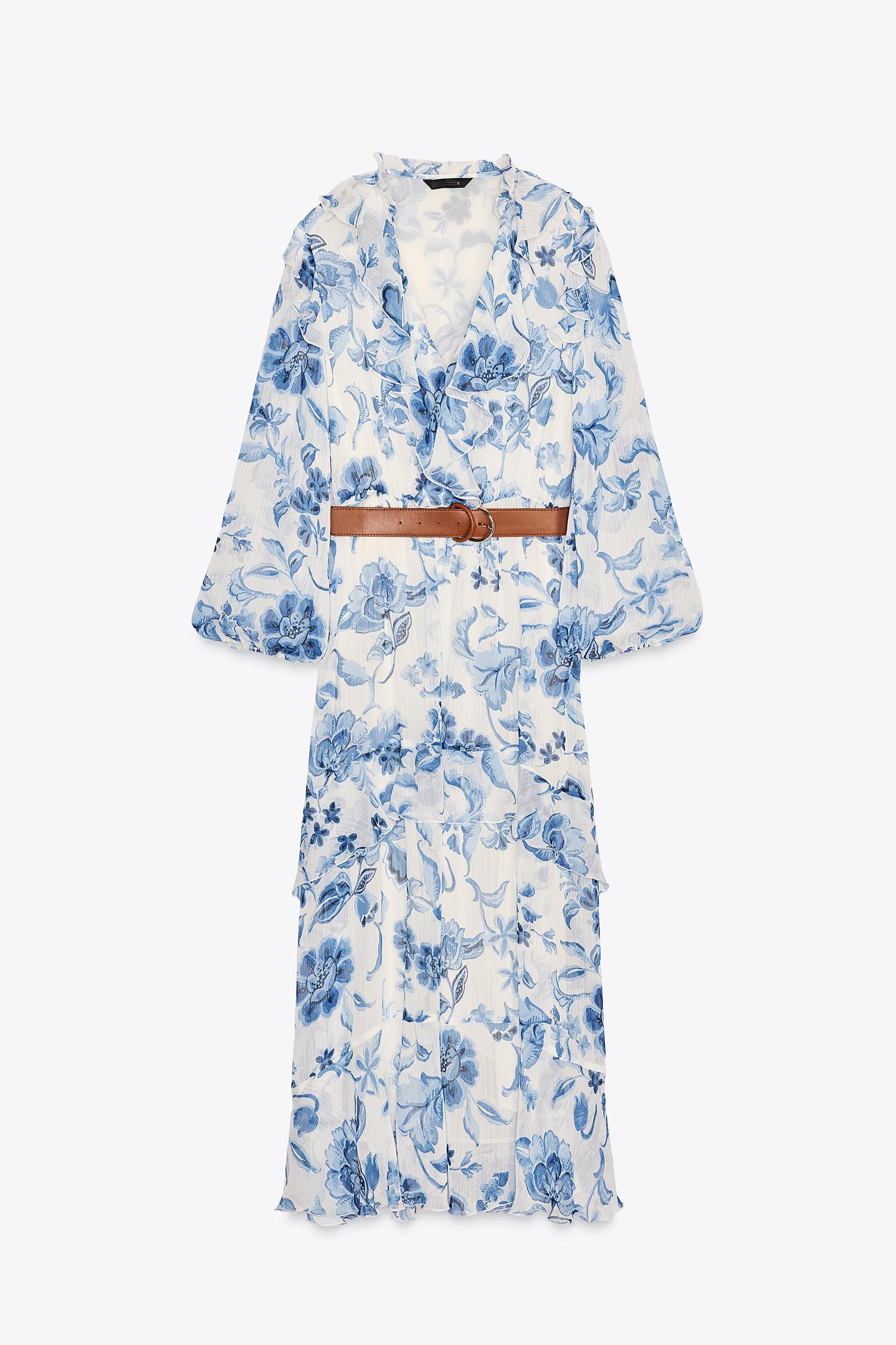 BELTED PRINTED MIDI DRESS Product Image