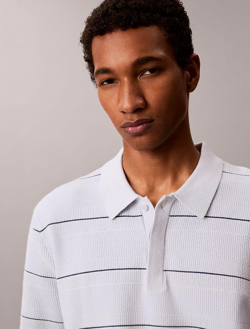 Cotton Stripe Sweater Polo Shirt Product Image