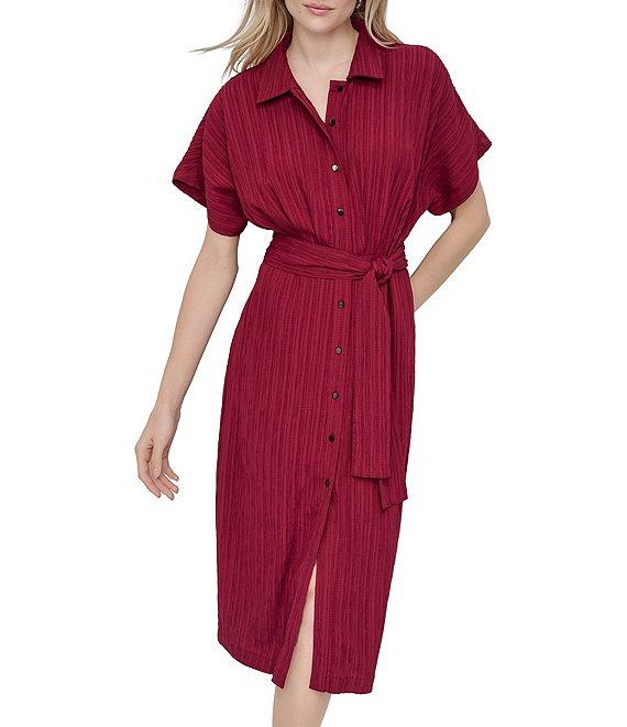 DKNY by Donna Karan Short Sleeve Pleated Shirt Midi Dress Product Image