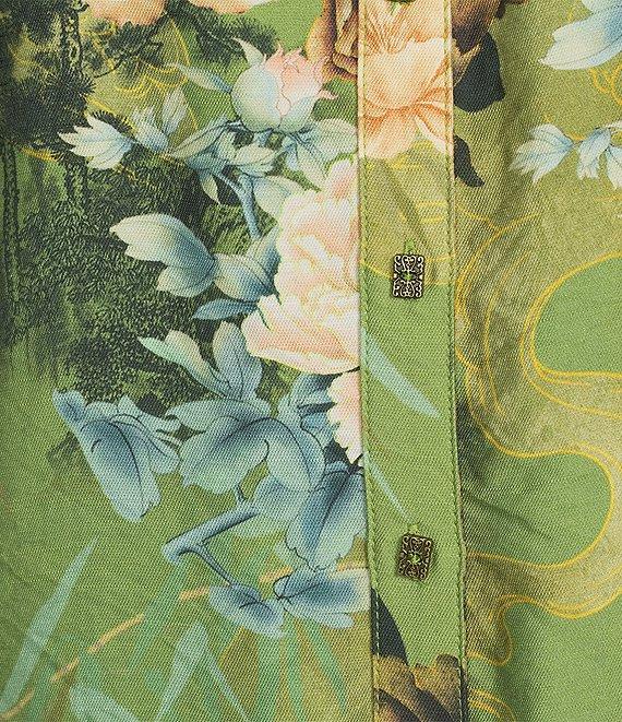 Calessa Petite Size Floral Split V-Neck 3/4 Sleeve Button Front Tunic Product Image