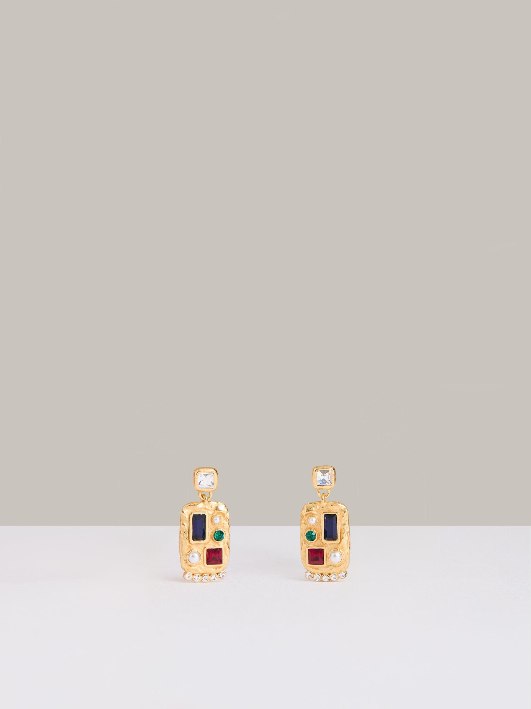 Crystal Rectangle Drop Earrings in Gold Tone Product Image
