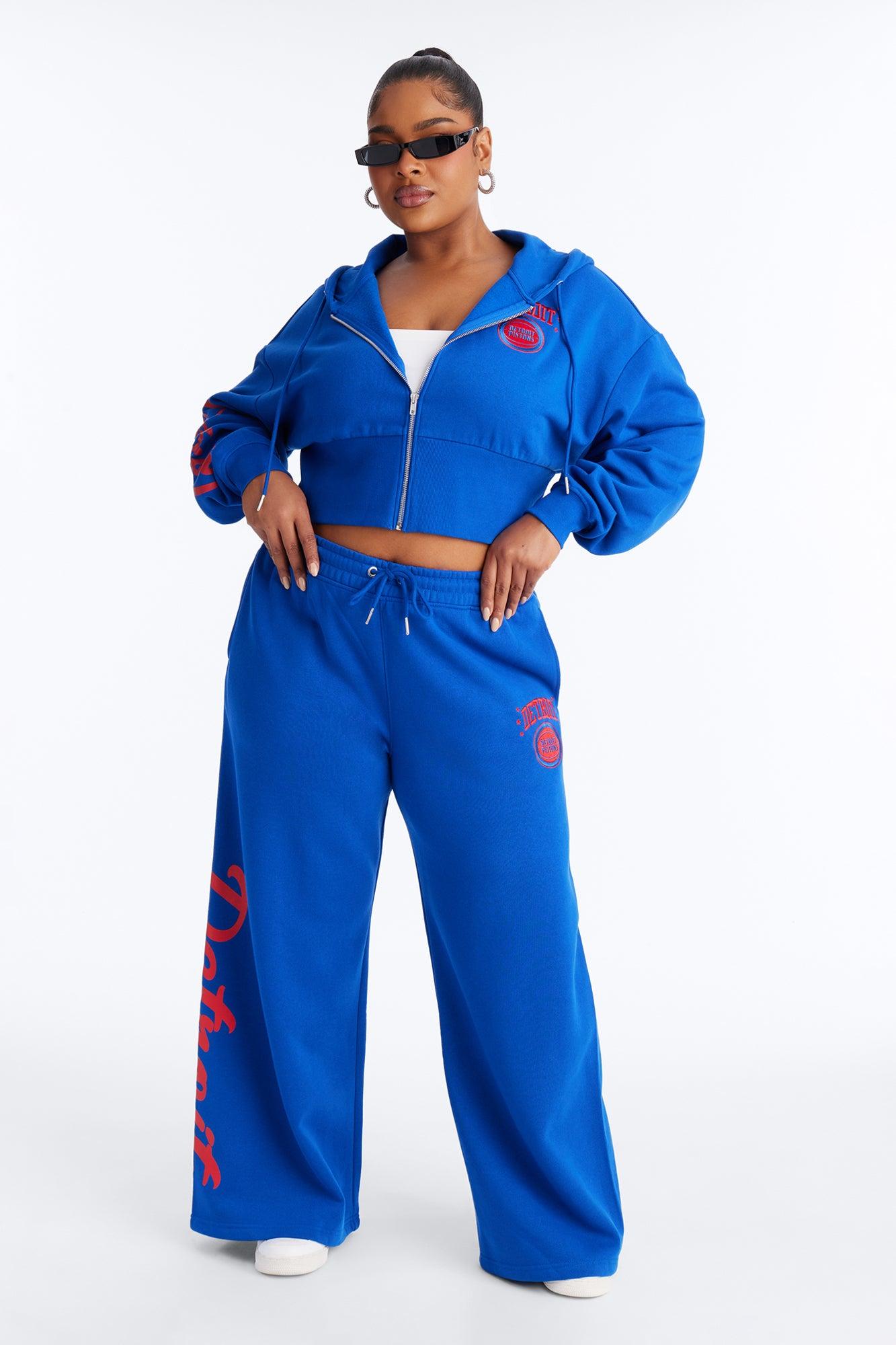NBA Detroit Pistons Cropped Fleece Full Zip Hoodie - Royal Female Product Image
