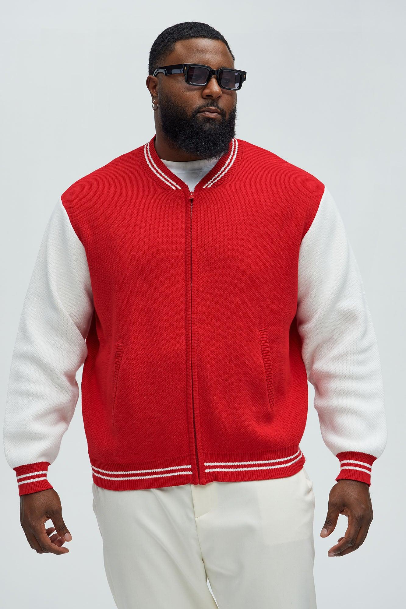 Caspian Knitted Varsity Jacket - Red/combo Product Image