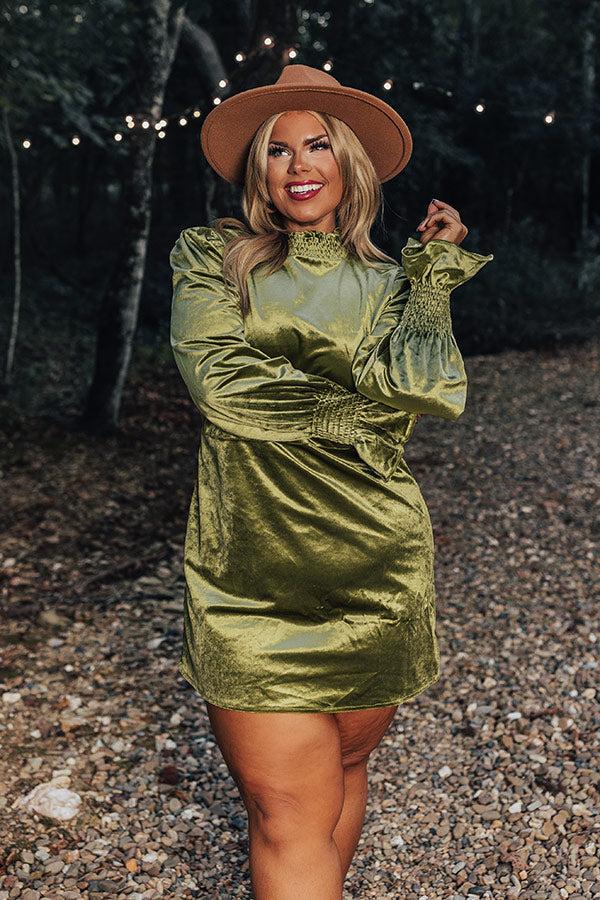 Fashionably Late Velvet Mini Dress In Olive Curves Product Image