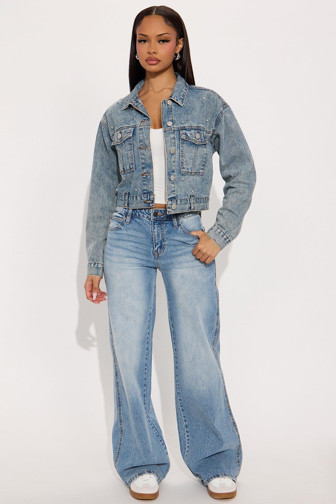 Watch Me Shine Embellished Denim Jacket - Medium Wash Female Product Image