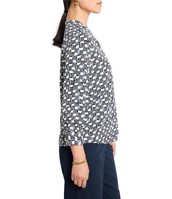 NIC + ZOE Basketweave Split V-Neck 3/4 Sleeve Shirt Product Image