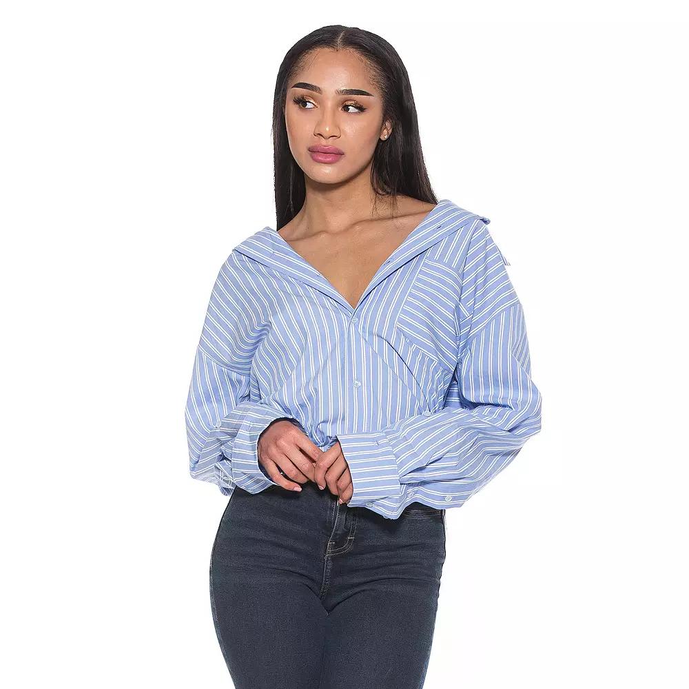 Women's ALEXIA ADMOR Tammi Striped Oversized Boyfriend Shirt, Size: 6, Blue Stripe Product Image