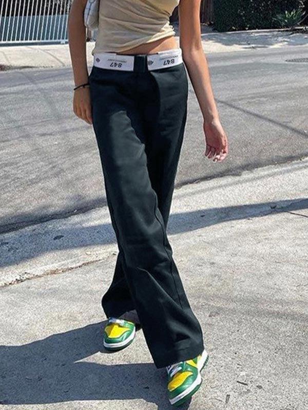 Patchwork Waist Straight Leg Pants Product Image