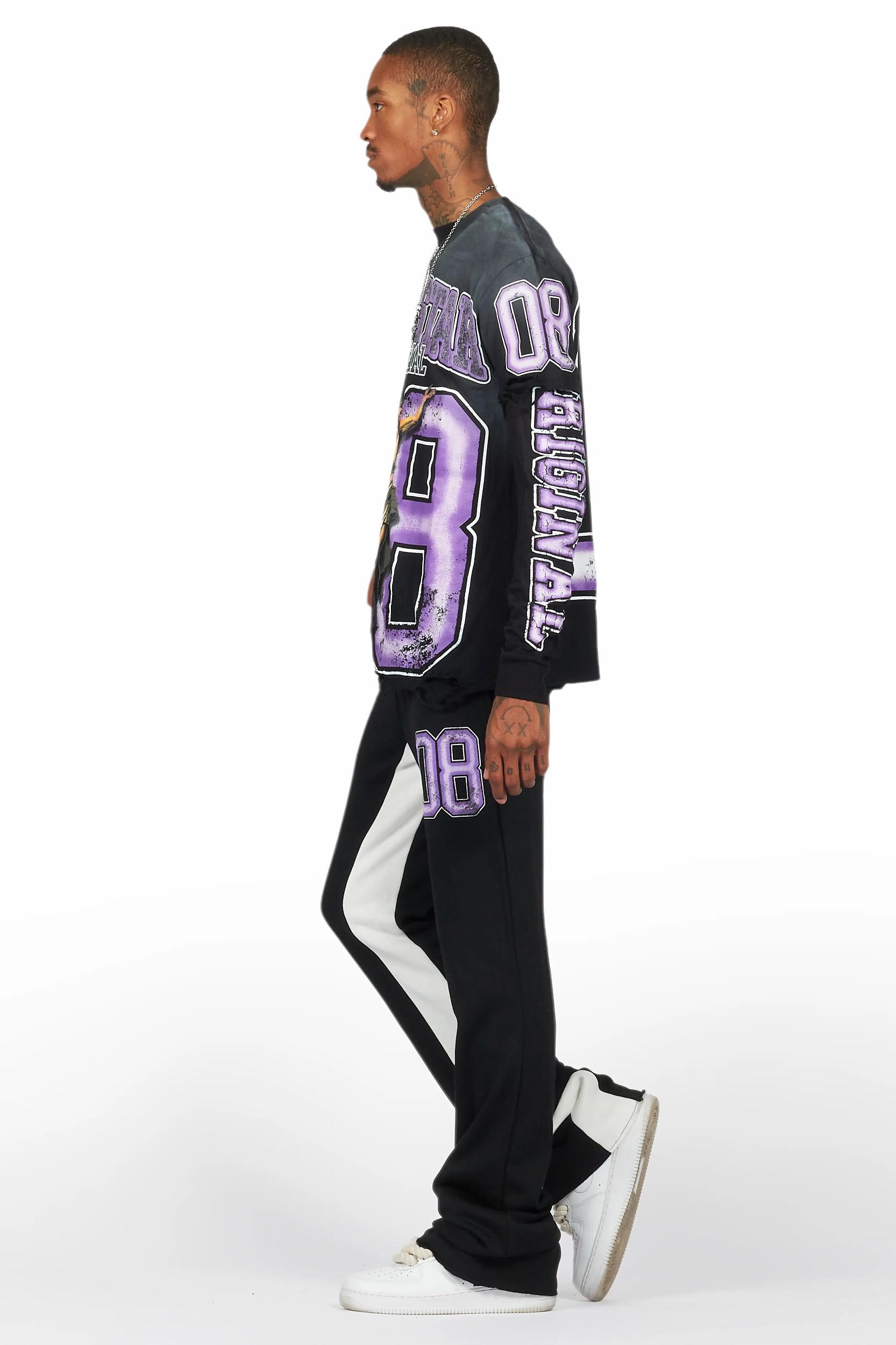 Fields Black/Purple Double Layer T-Shirt/Stacked Baggy Track Pant Set Male Product Image