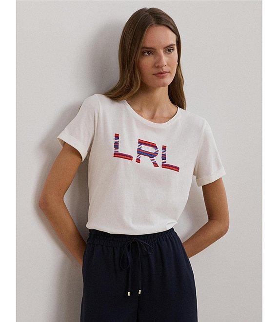 Lauren Ralph Lauren Cotton Jersey Beaded Logo Crew Neck Short Sleeve Tee Product Image