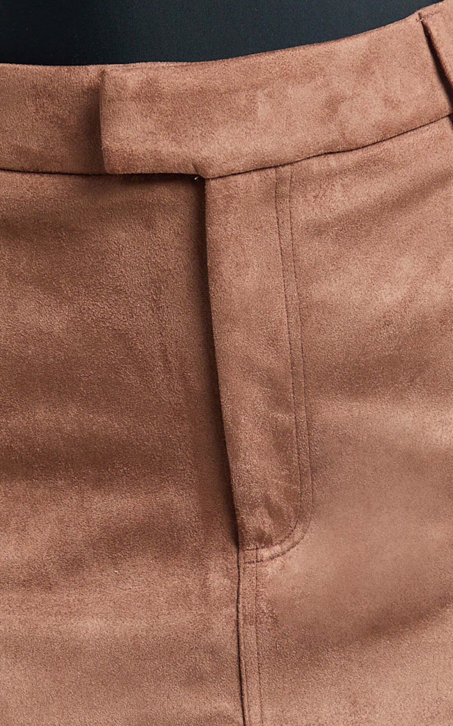 Priscilla Mini Skirt - Mid Waist Faux Suede Skirt in Brown Tan Product Image