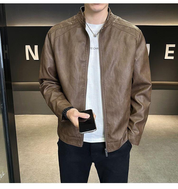 Faux Leather Zip-Up Jacket Product Image