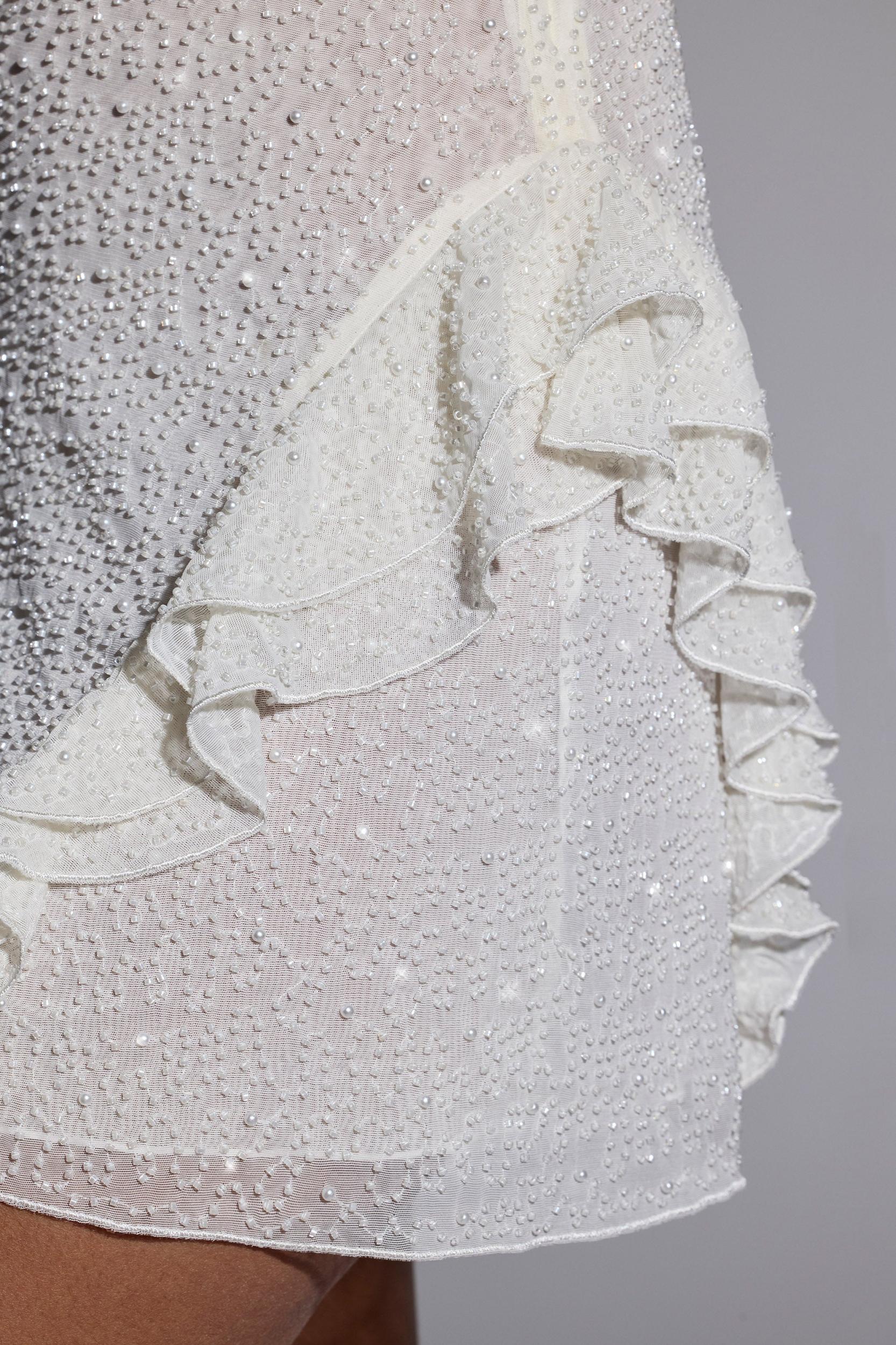 Embellished Frill Mini Dress in White Product Image