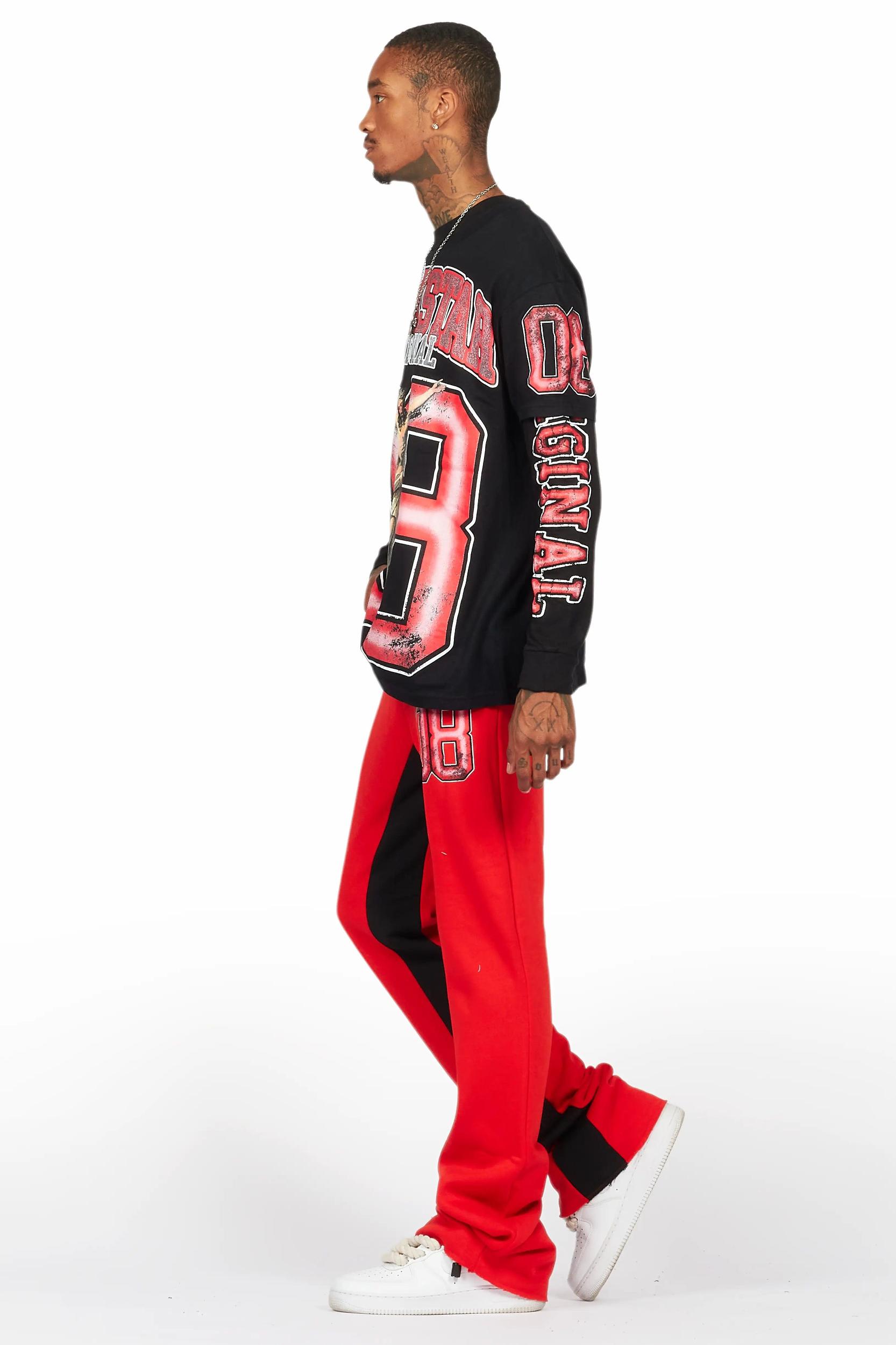 Fields Black/Red Double Layer T-Shirt/Baggy Pant Set Male Product Image