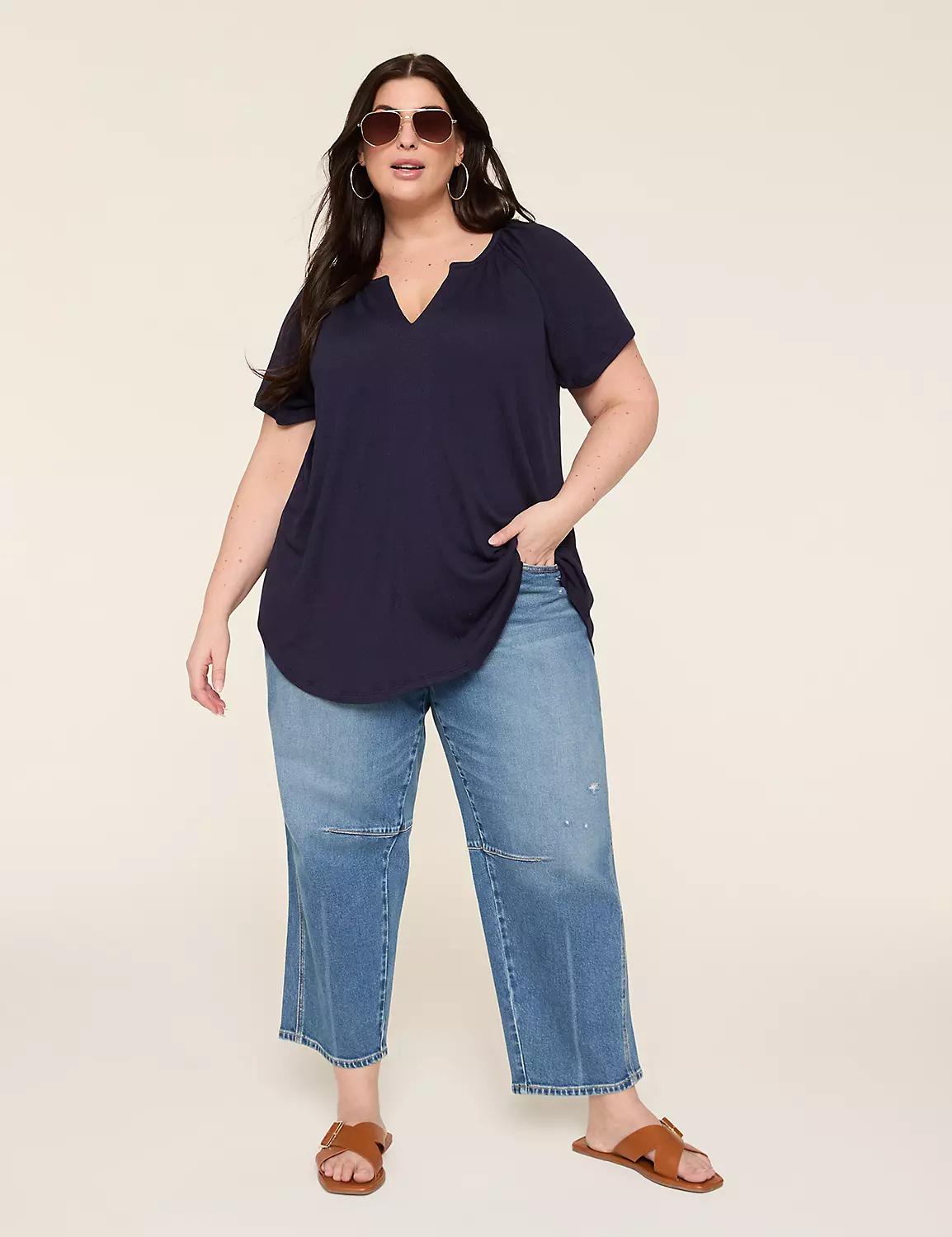 Short-Sleeve Notch-Neck Top Product Image