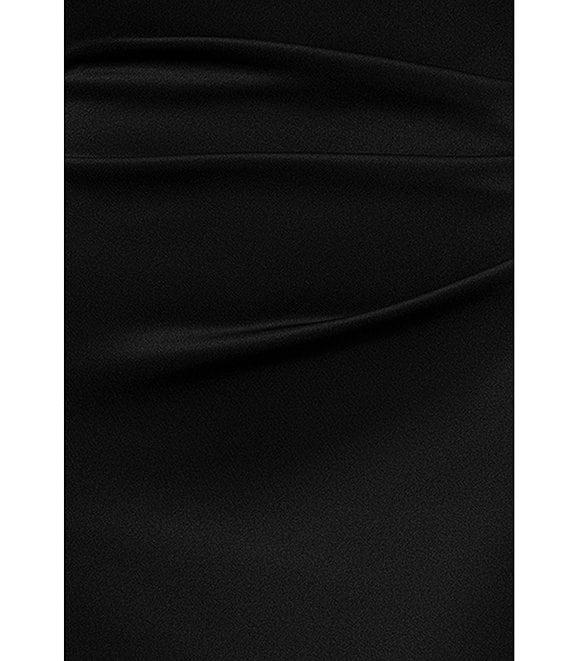 Xscape Petite Size Scuba Straight Neck Off The Shoulder Cascade Ruffle Gown Product Image