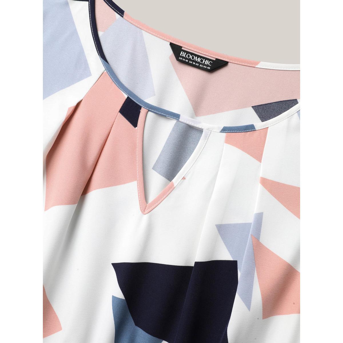 Plus Size Shapes Pattern Keyhole Pockets Midi Dress Multicolor Women Elegant Cut-Out Round Neck Sleeveless Curvy BloomChic 28/5X Product Image