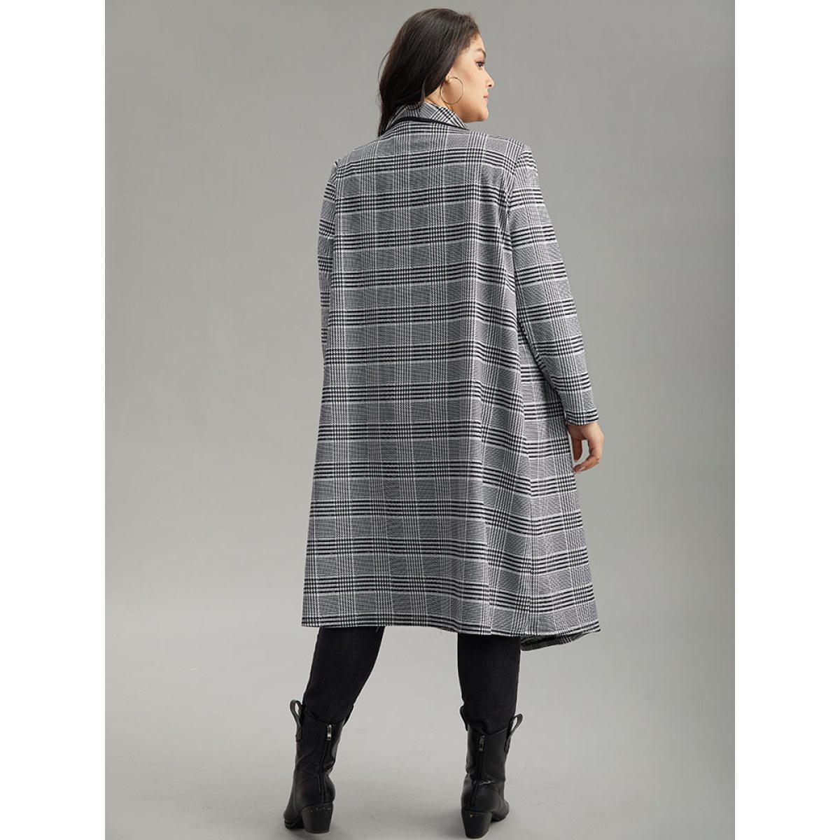 Plus Size Plaid Asymmetrical Neck Open Front Coat Women Black At the Office Contrast Ladies Work Winter Coats BloomChic 22-24/3X Product Image
