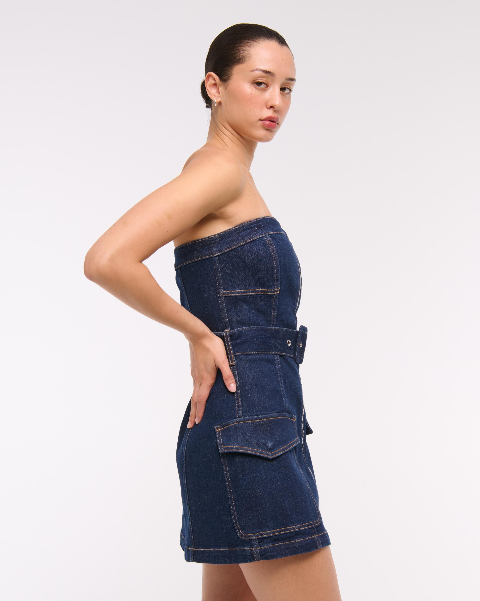 Strapless Belted Denim Mini Dress Product Image