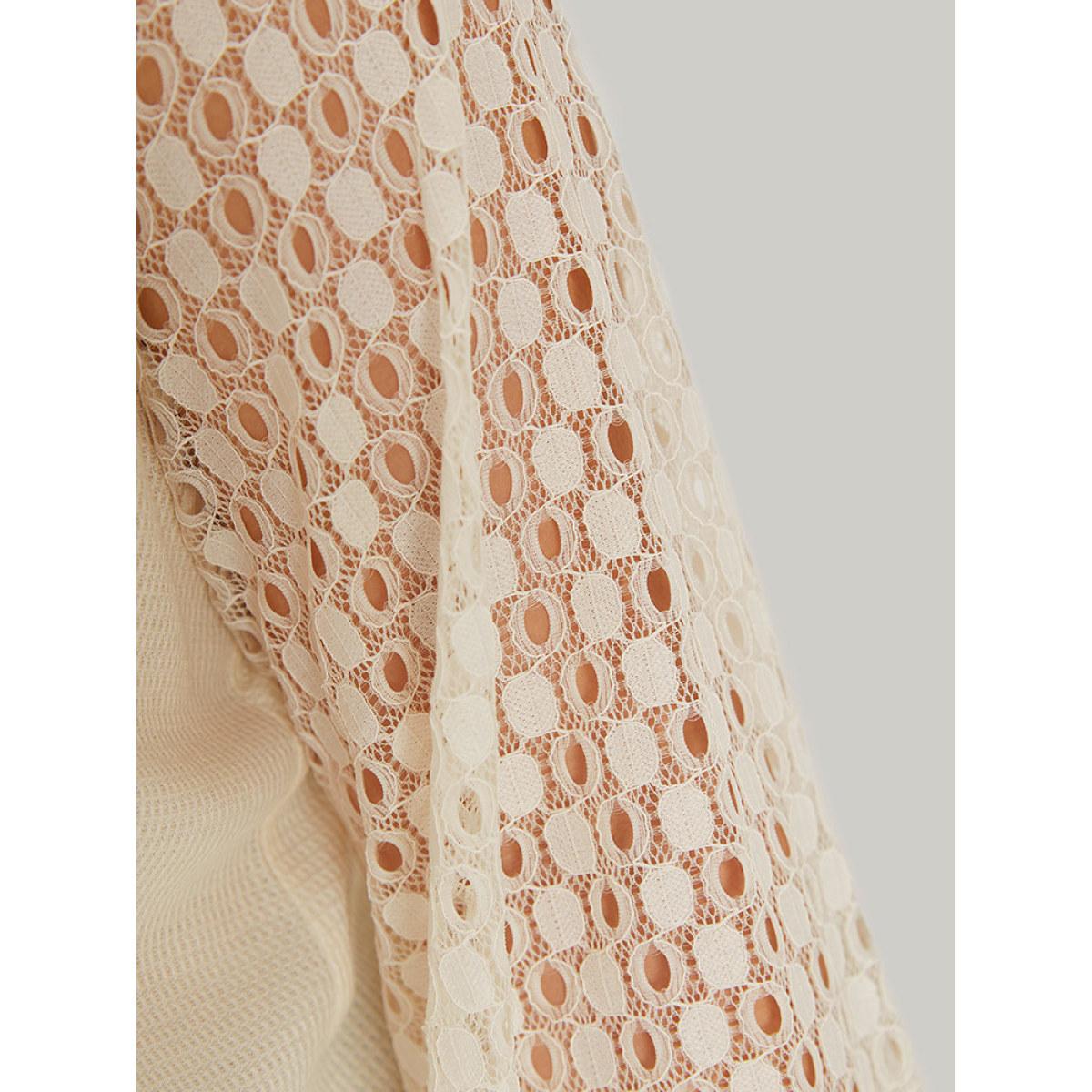 Plus Size Lace Panel Raglan Sleeve Waffle Knit Sweatshirt Women Ivory Elegant Patchwork Round Neck Dailywear Sweatshirts BloomChic 14-16/1X Product Image