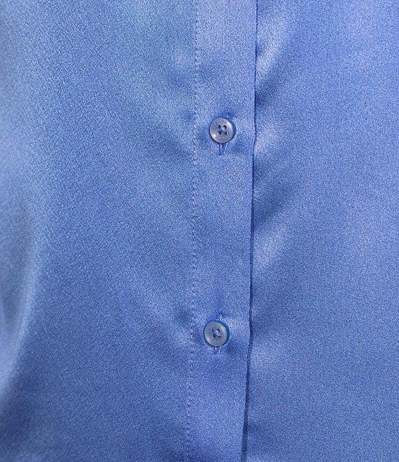 DKNY By Donna Karan Satin Crepe De Chine Point Collar Roll-Tab Sleeve Button-Front Shirt Product Image
