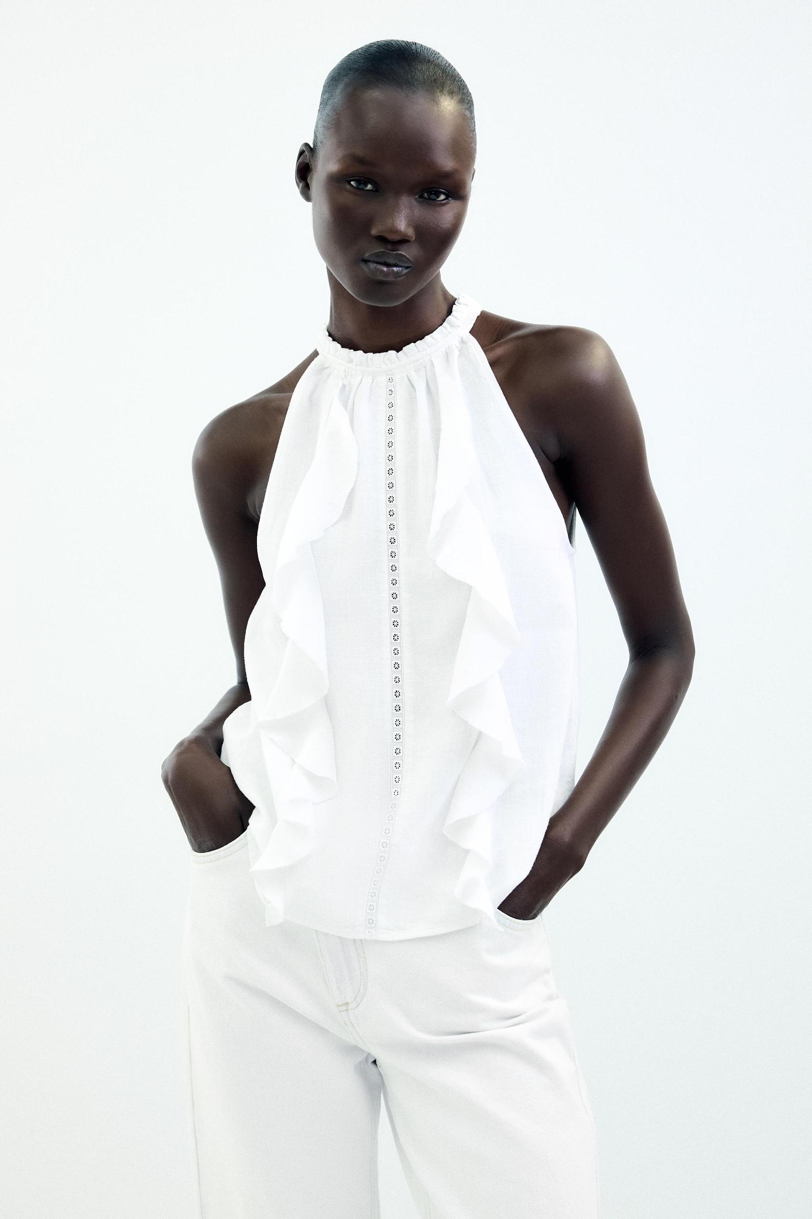 RAMIE RUFFLE HALTER TOP Product Image