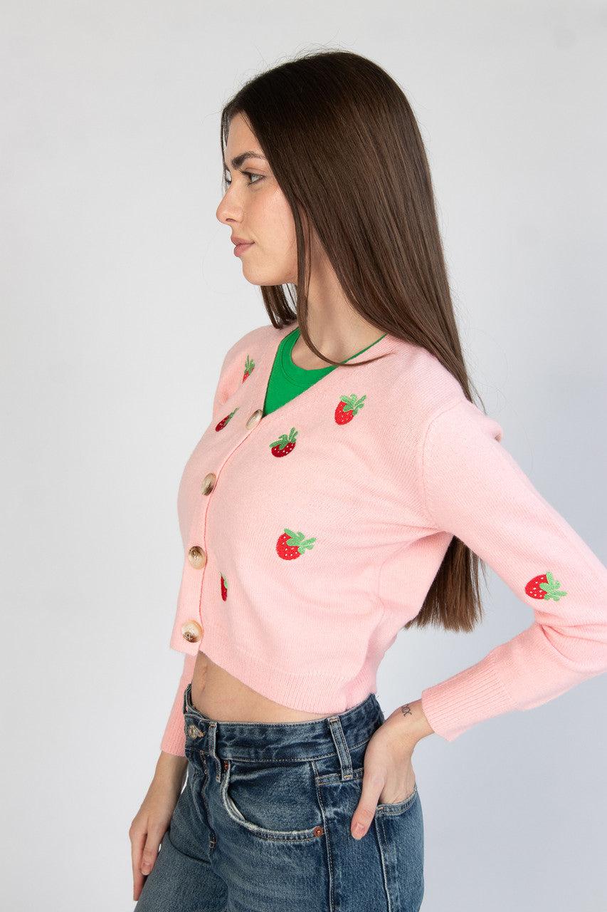 Embroidered Strawberry Cardigan Product Image