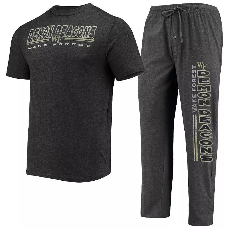 Men's Concepts Sport Heathered Charcoal/Black Wake Forest Demon Deacons Meter T-Shirt & Pants Sleep Set,  Product Image
