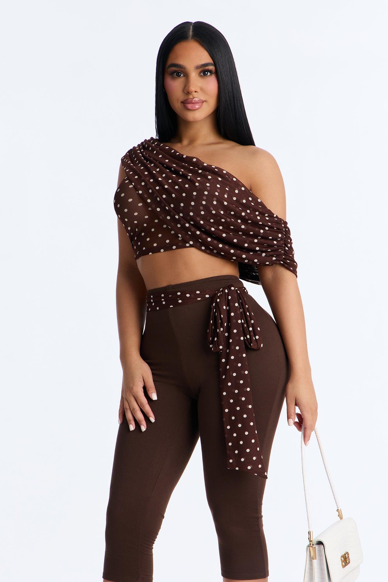 Bailey Off Shoulder Polka Dot Capri Set - Brown/combo Female Product Image