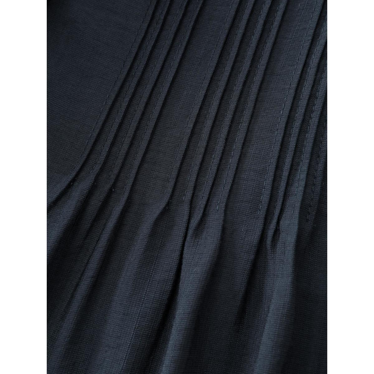 Plus Size DarkBlue Ruffled Neckline Stretchy Cuffs Blouse Women Romantic Extra Long Sleeve Lace collar Elegant Blouses BloomChic 22-24/3X Product Image