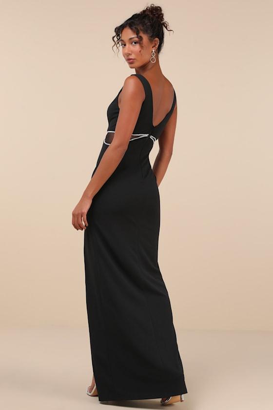 Glamorous Invite Black Rhinestone Maxi Dress Product Image