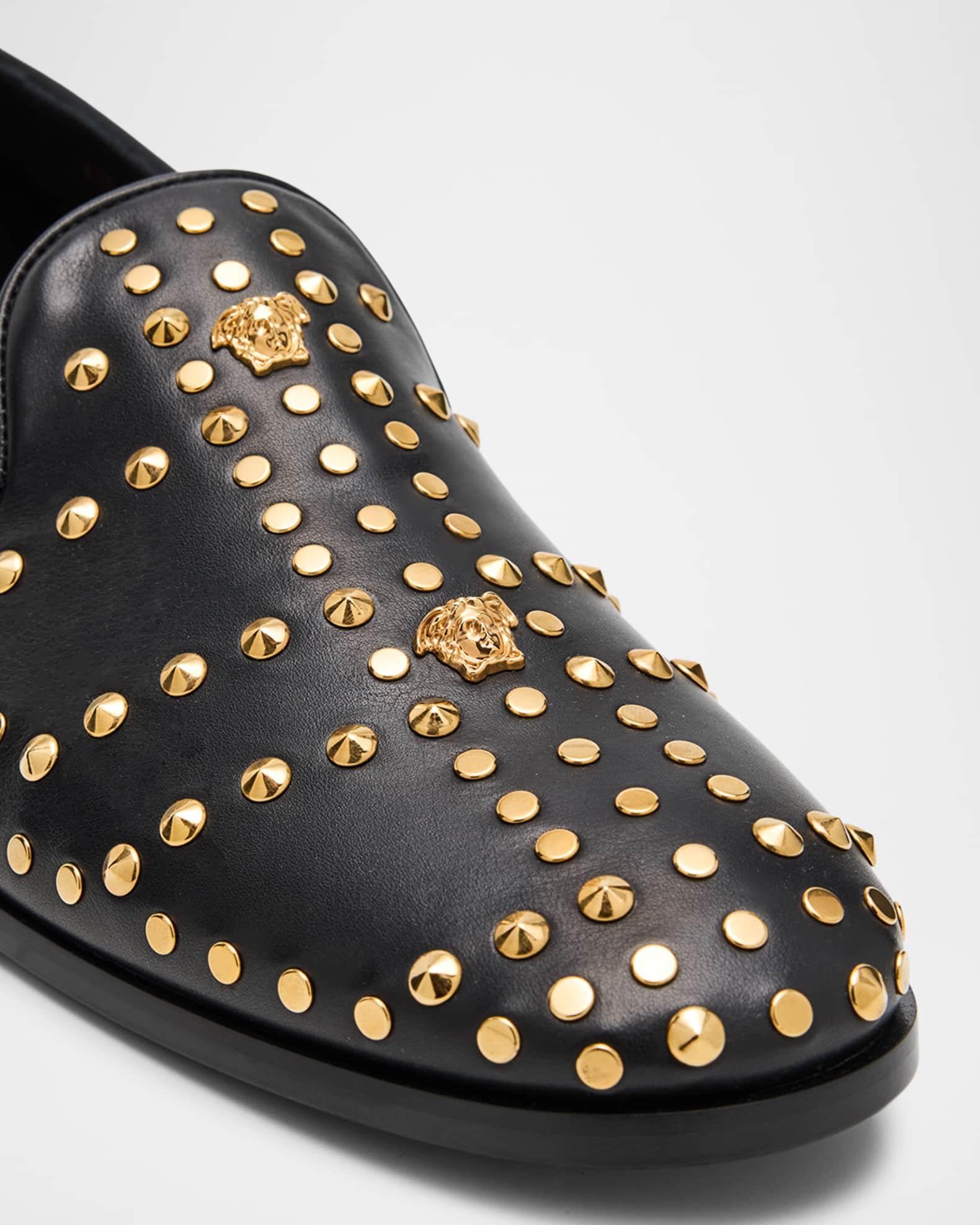 Men's Studded Leather Medusa Smoking Slippers Product Image