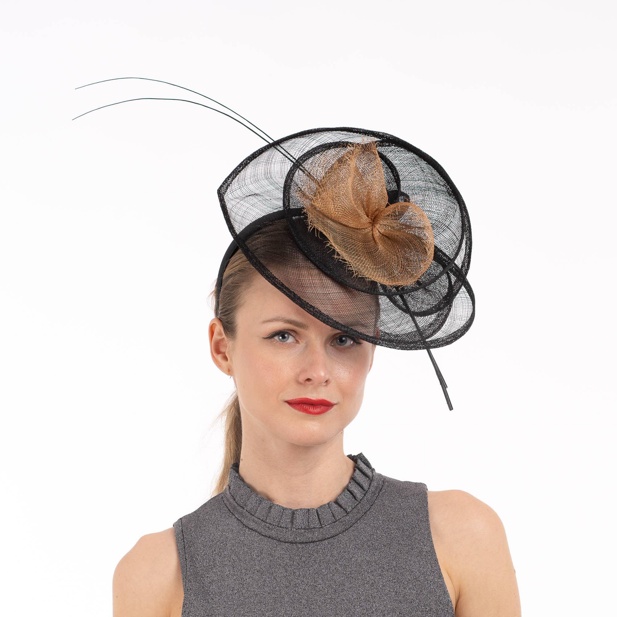 2Tone Sinamay Fascinator With 2 Quill Stick Feathers Product Image