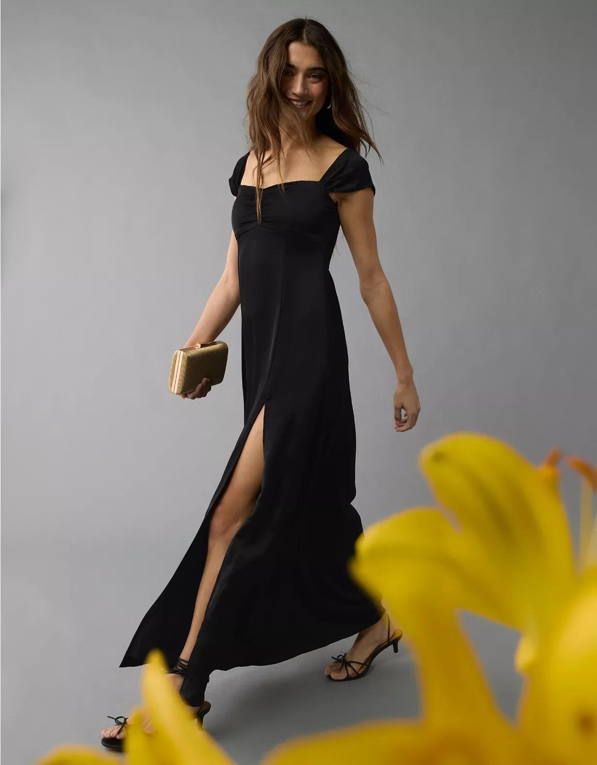 AE Satin Sweetheart Off-The-Shoulder Maxi Dress Product Image