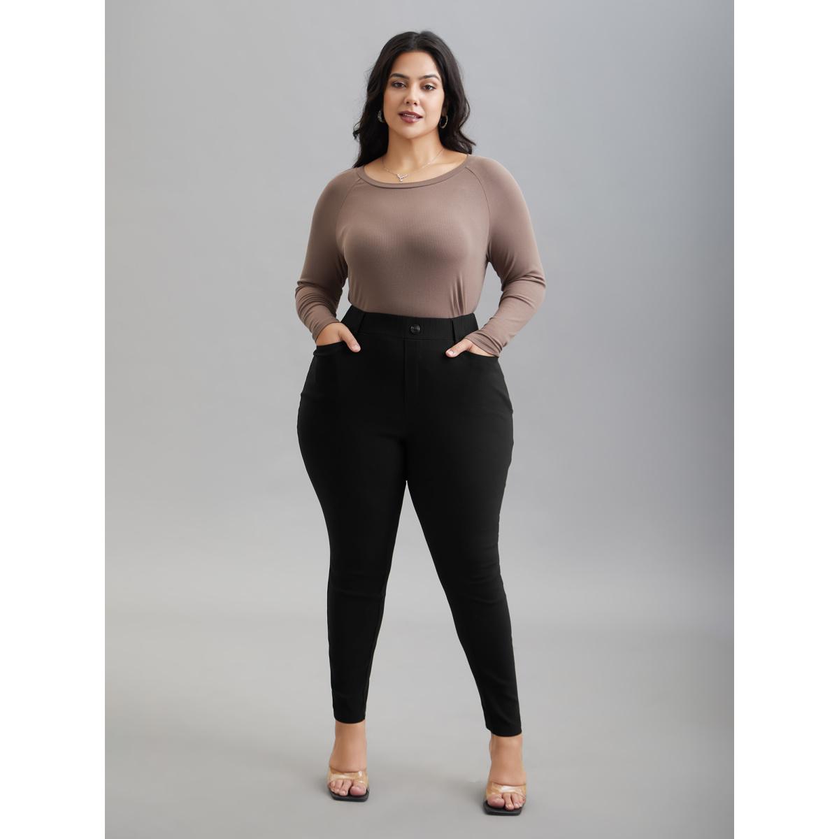 Plus Size No-Waist Gap Decorative Placket Skinny Pants Women Black Elegant Skinny Mid Rise Everyday Pants BloomChic 18-20/2X Product Image