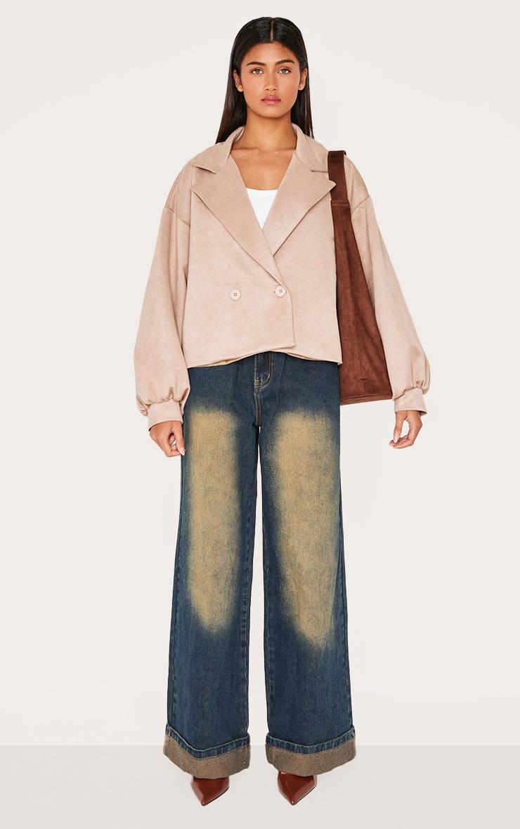 Stone Faux Suede Balloon Sleeve Trench Coat Product Image