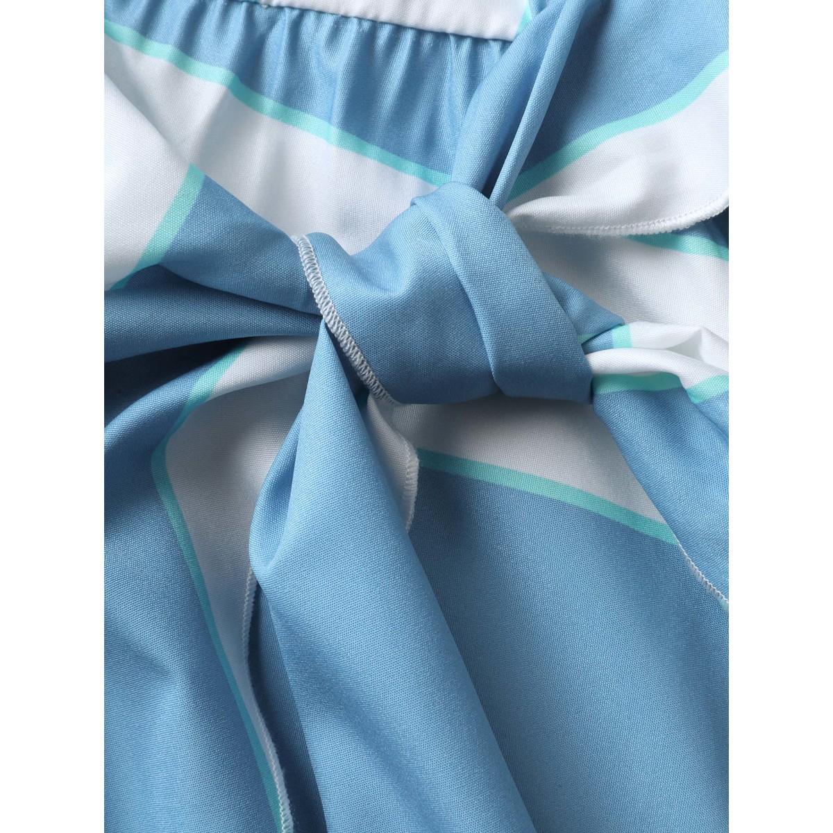 Plus Size Geometric Surplice Neck Tie Knot Midi Dress Stone Women At the Office Tie knot Shirt collar Short sleeve Curvy BloomChic 12/L Product Image