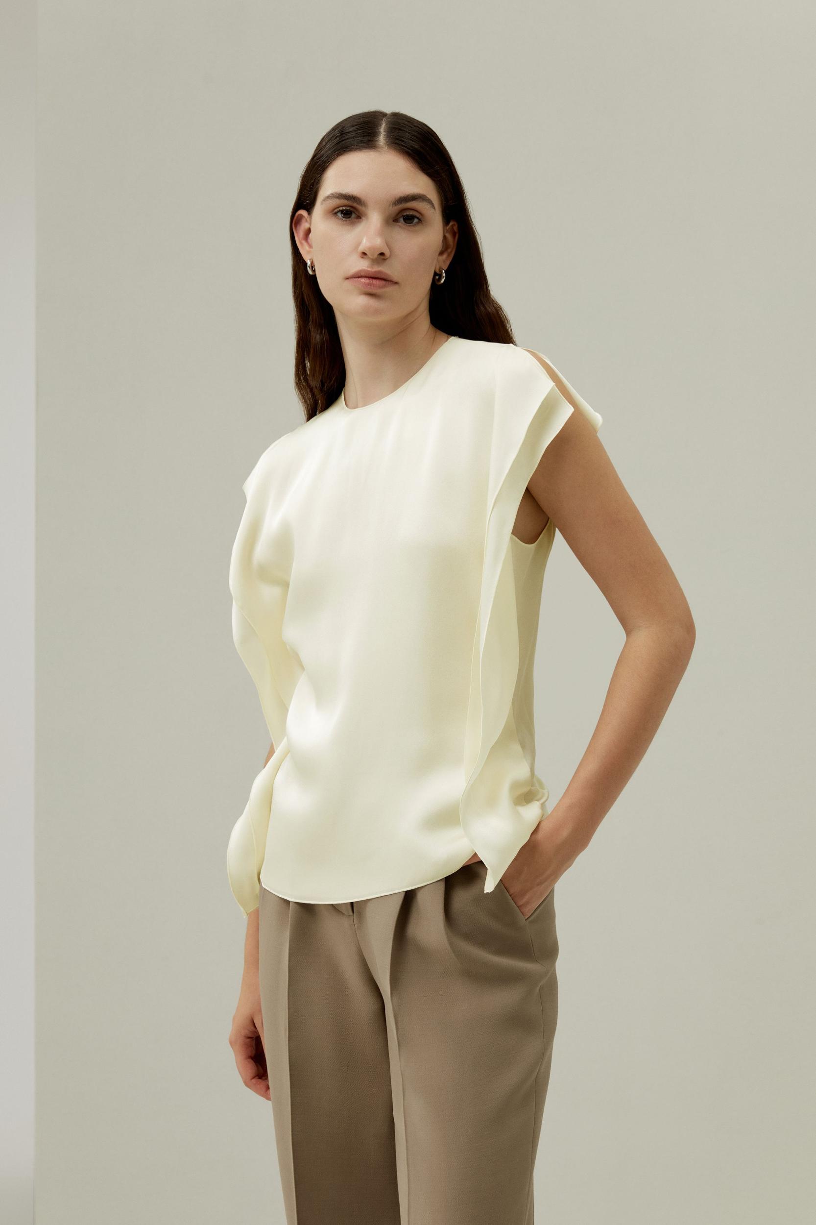Elegant Silk Sleeveless Crewneck Top Product Image