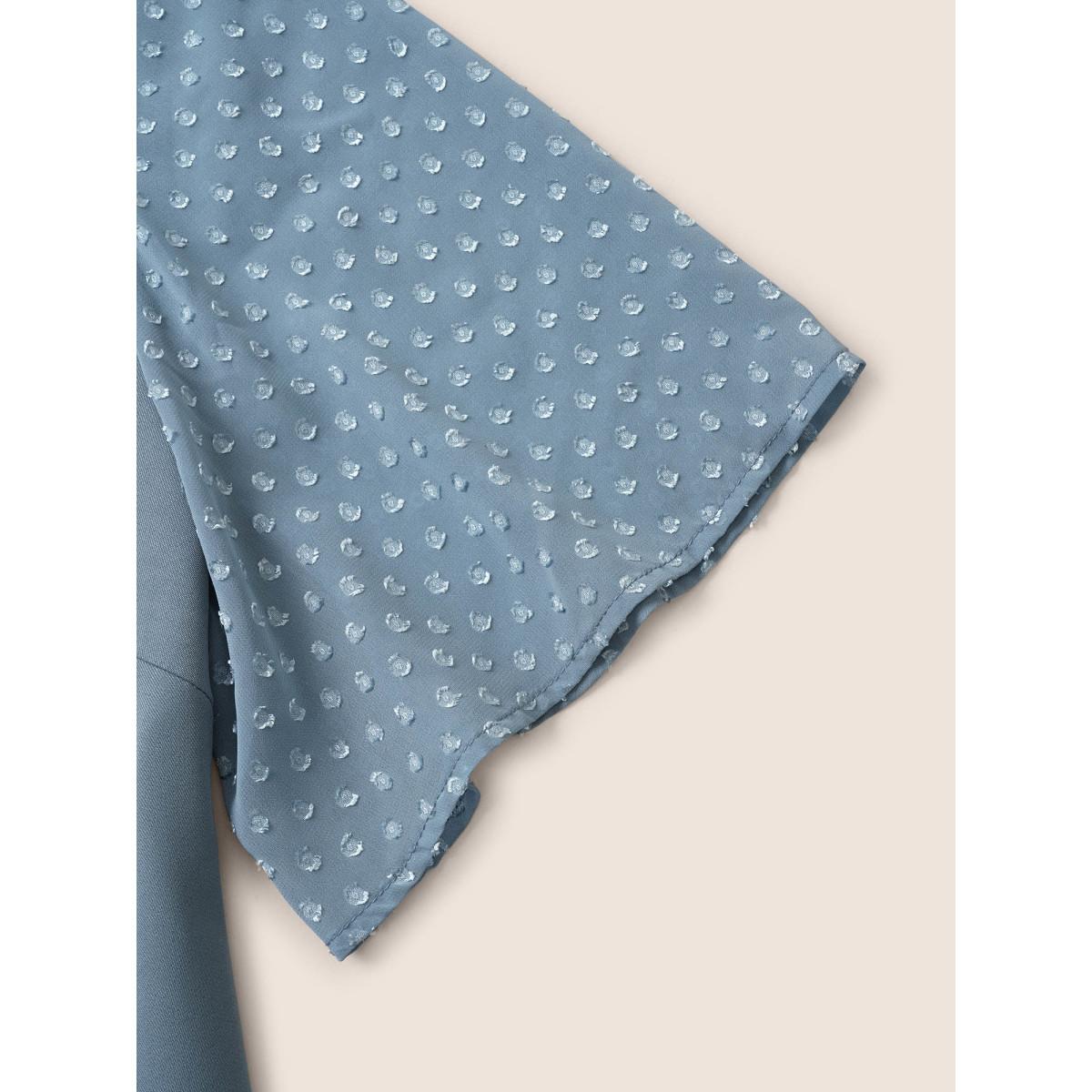 Plus Size Stone Patchwork Chiffon Asymmetrical Neck Button Detail Blouse Women At the Office Half Sleeve Asymmetrical Neck Work Blouses BloomChic 22-24/3X Product Image